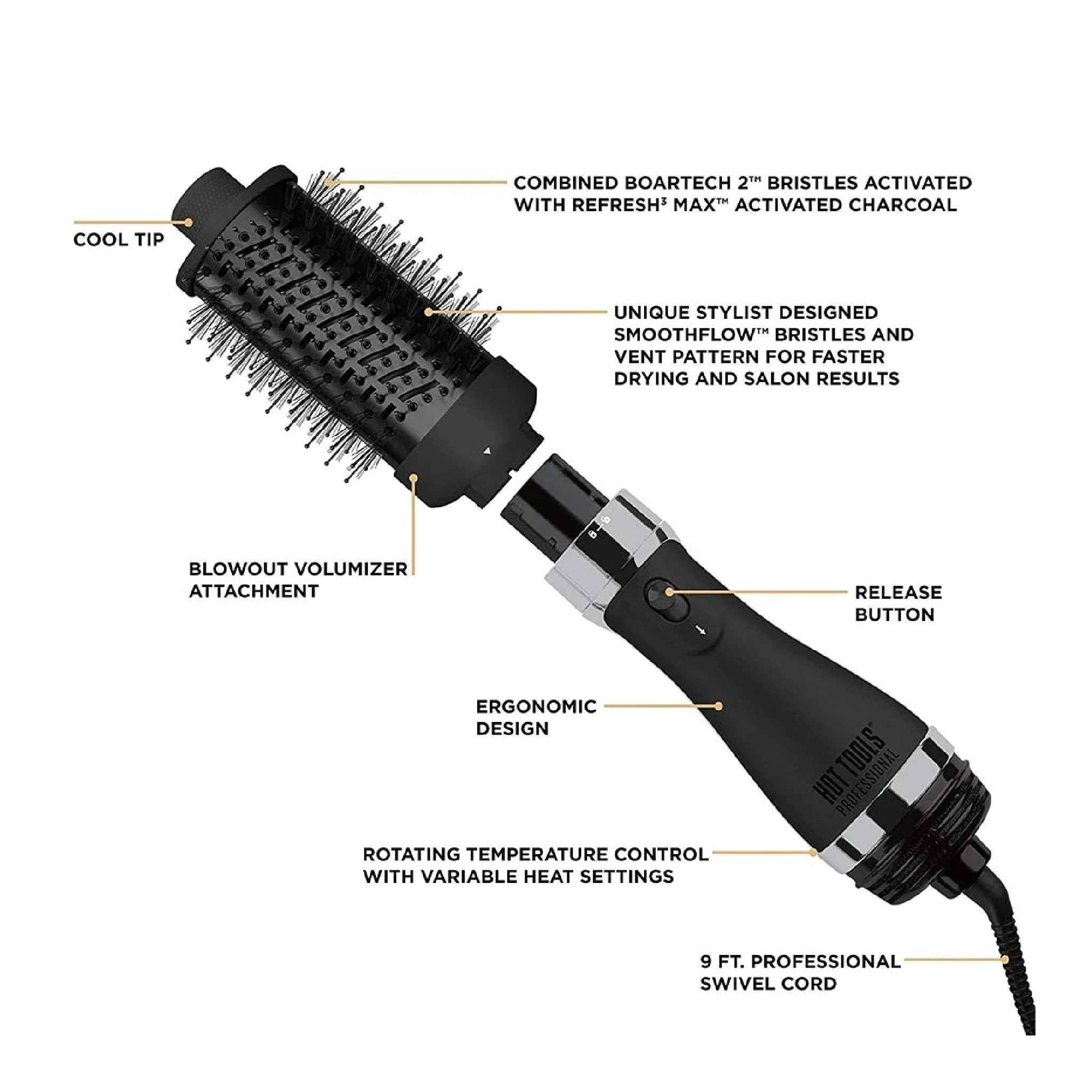 Hot Tools Black Gold One Step Blowout Volumiser Brush Small Barrel - Image 3